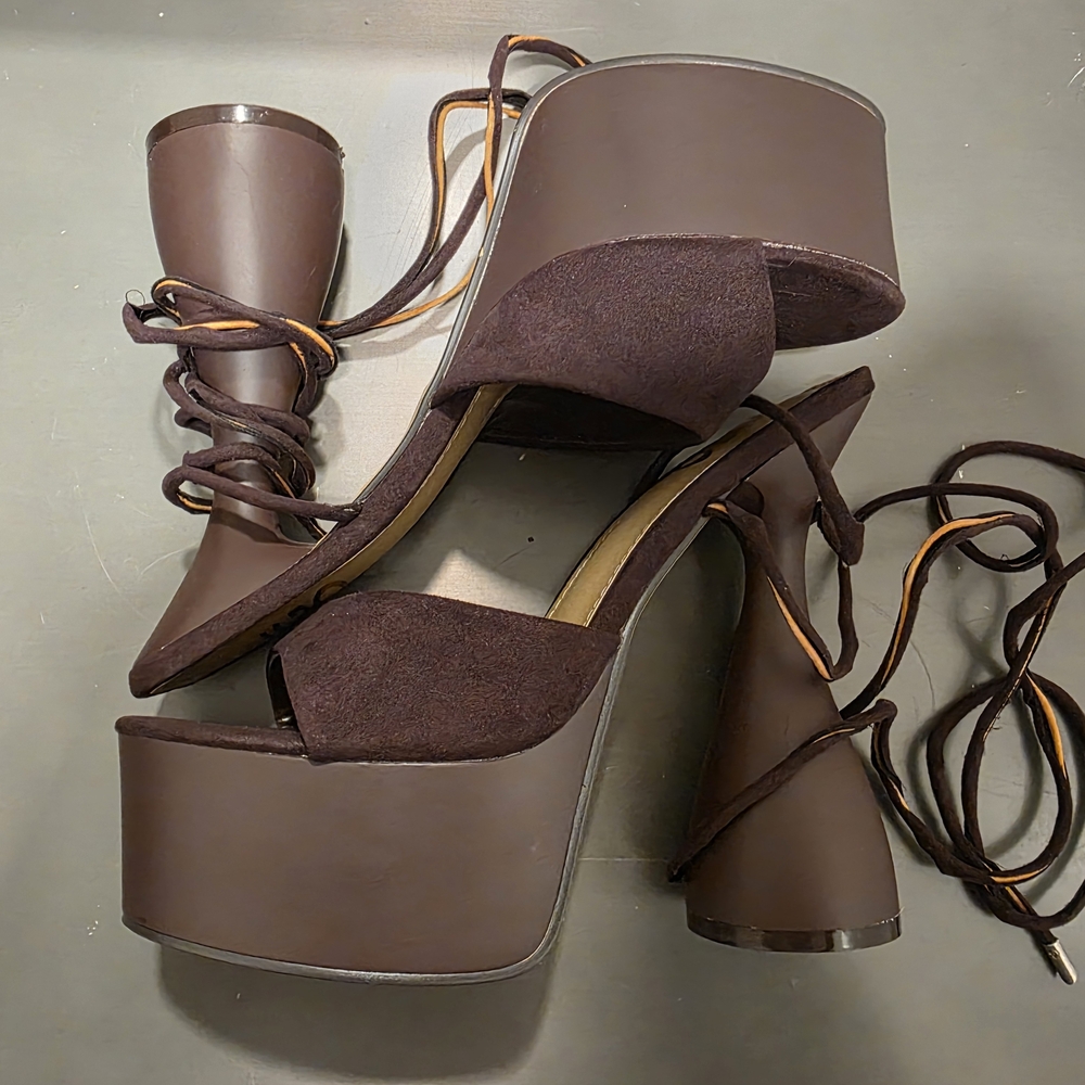 EGO Brown Platform Sandals with Ankle Wrap